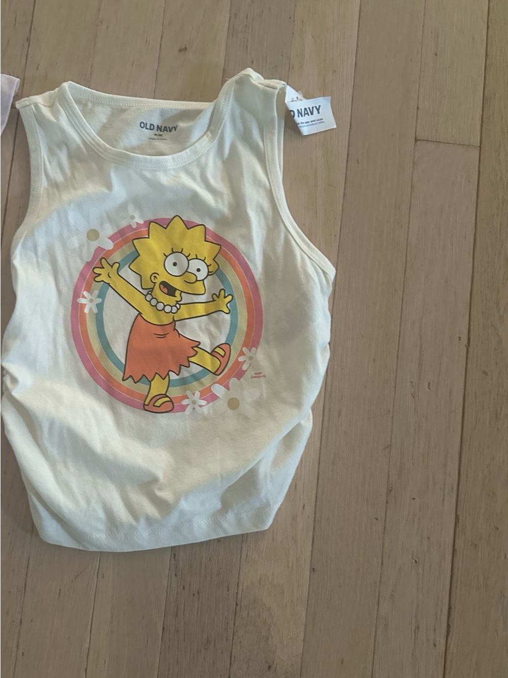 Old Navy Cream Tank Top with Colorful Lisa Simpson Graphic